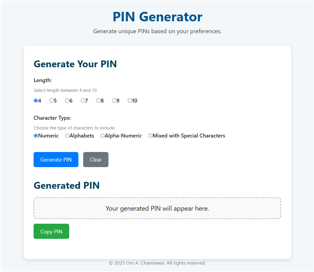 MystiCode – PIN Generator